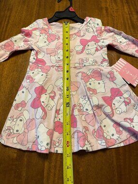 Hello Kitty Infant Girls Pink Long Sleeve Dress 18M Cotton & Polyester Blend Mad